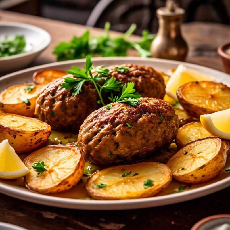 Oven-Baked Kofta with Fried Potatoes