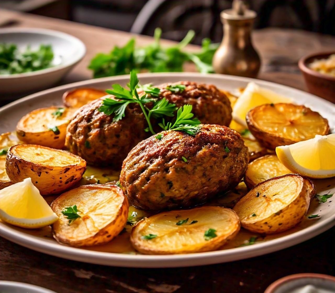 Oven-Baked Kofta with Fried Potatoes